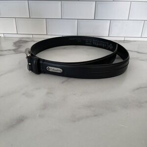 Columbia Black Genuine Full Grain Leather Men's Belt Size 32 Silver Buckle
